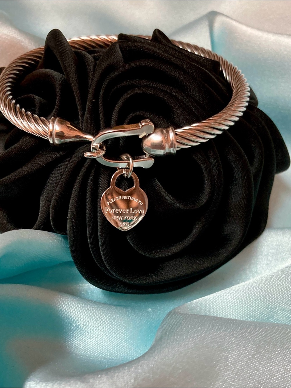 Twisted Cable Silver Bracelet with Heart Charm 925